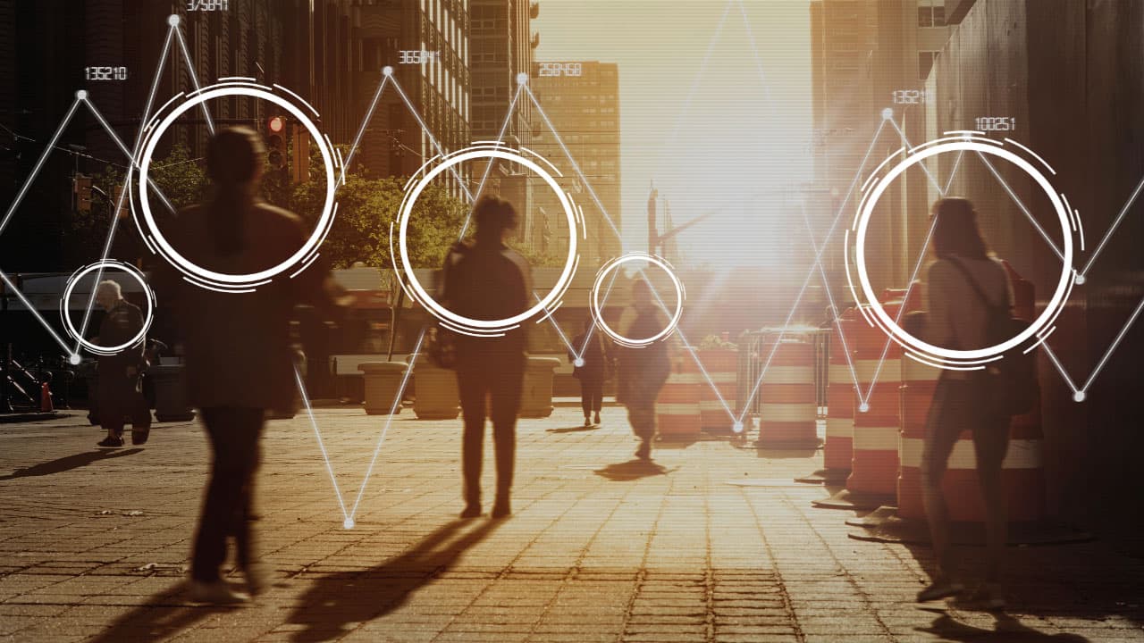 City crowd with a data overlay